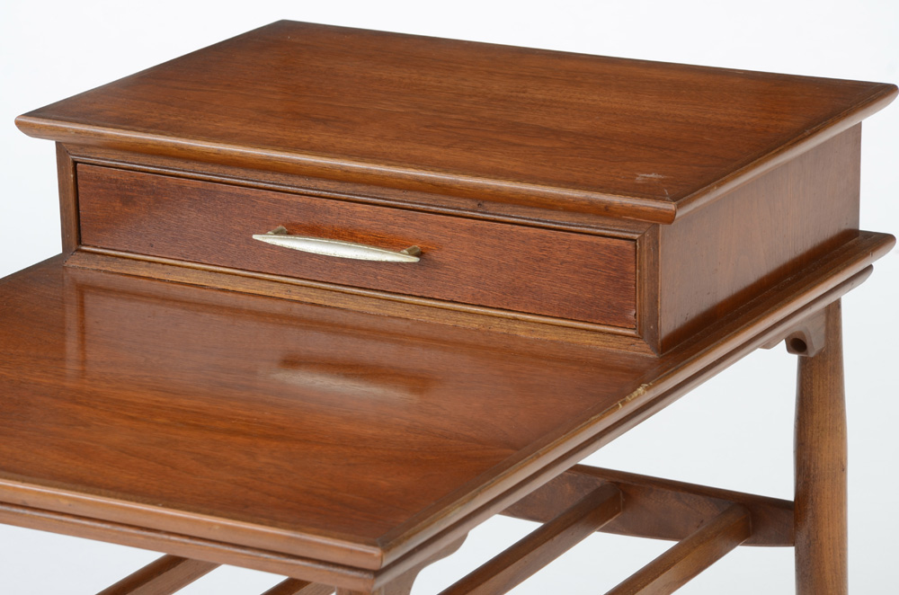 Pair of Walnut End Tables with Raised Drawer