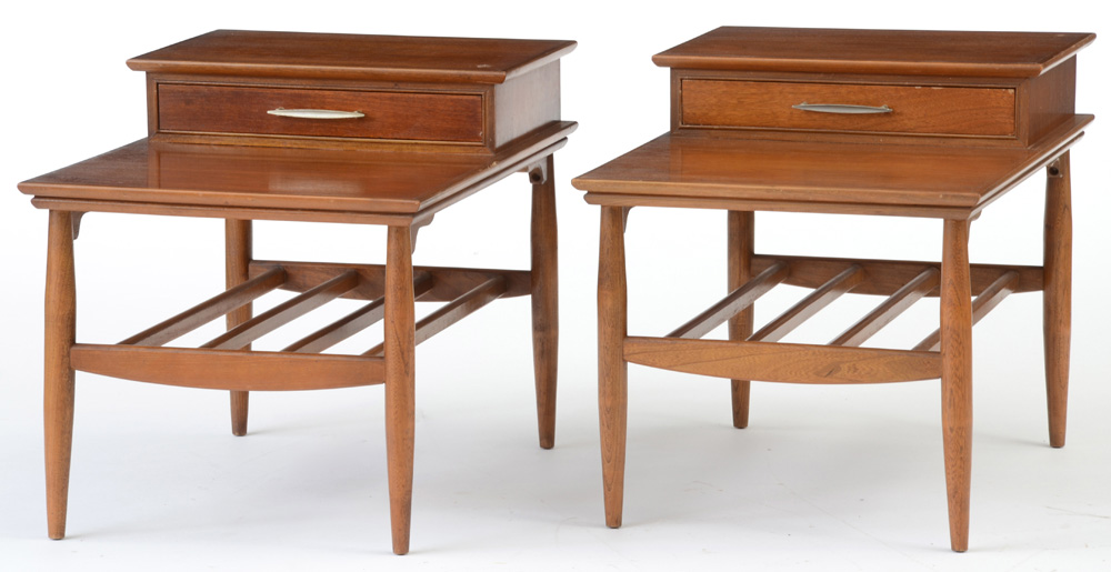 Pair of Walnut End Tables with Raised Drawer