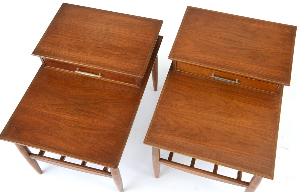 Pair of Walnut End Tables with Raised Drawer