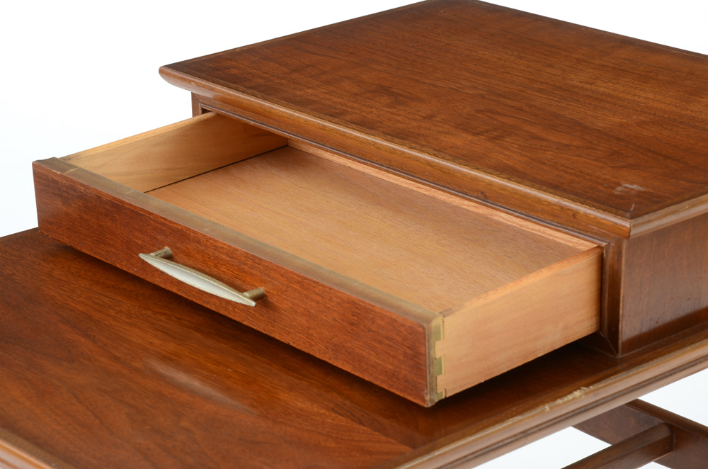 Pair of Walnut End Tables with Raised Drawer