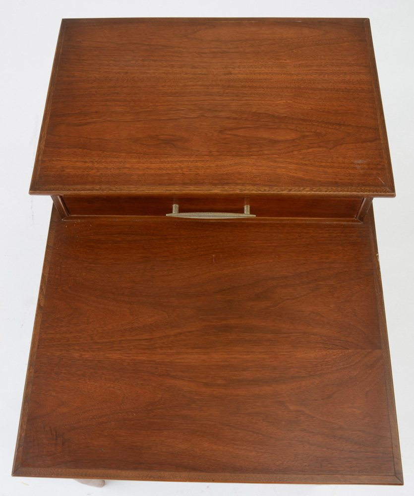 Pair of Walnut End Tables with Raised Drawer
