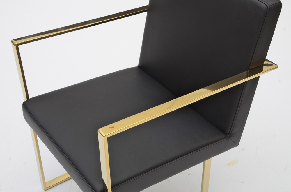 Brass Tone Flatbar Cantilevered Arm Chair