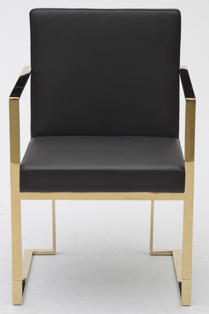 Brass Tone Flatbar Cantilevered Arm Chair