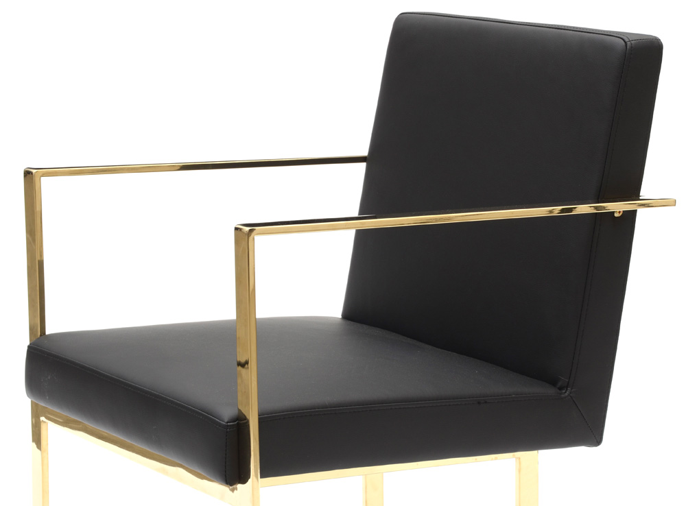 Brass Tone Flatbar Cantilevered Arm Chair