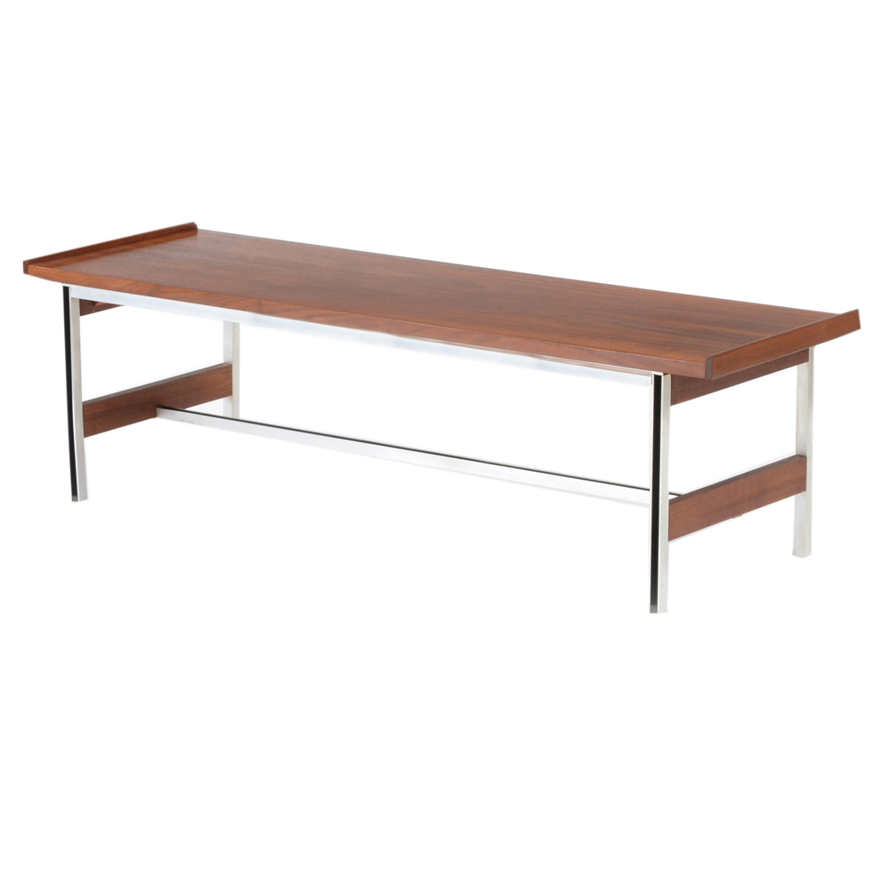 Mid-Century Walnut and Aluminum Coffee Table