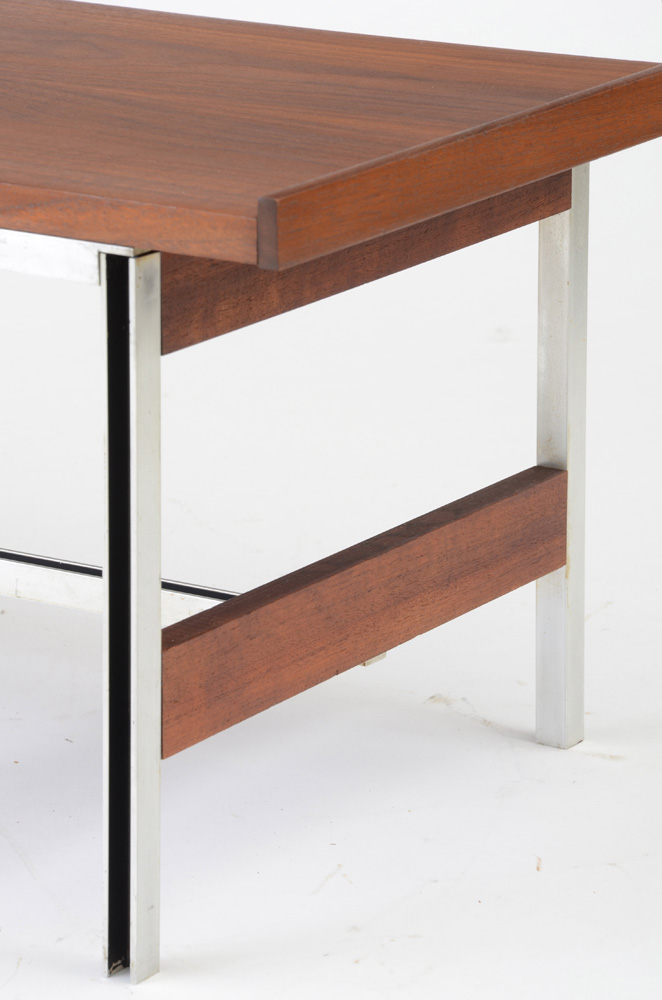 Mid-Century Walnut and Aluminum Coffee Table