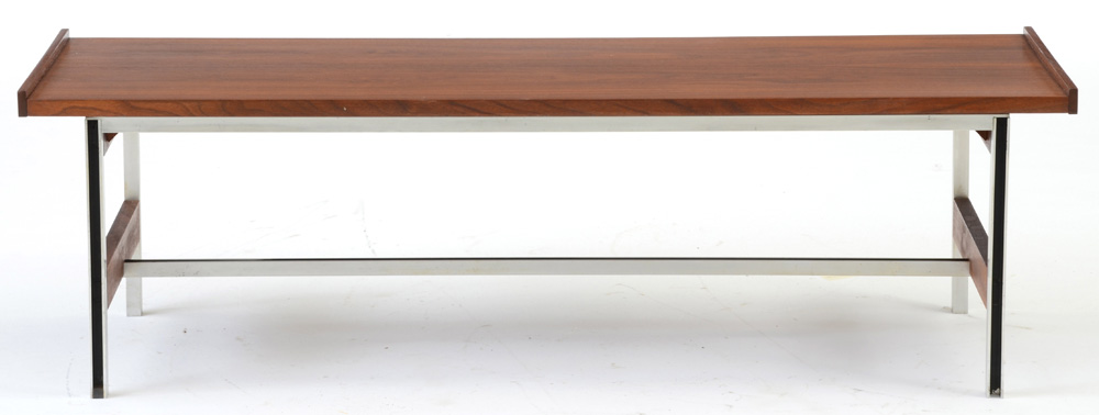 Mid-Century Walnut and Aluminum Coffee Table