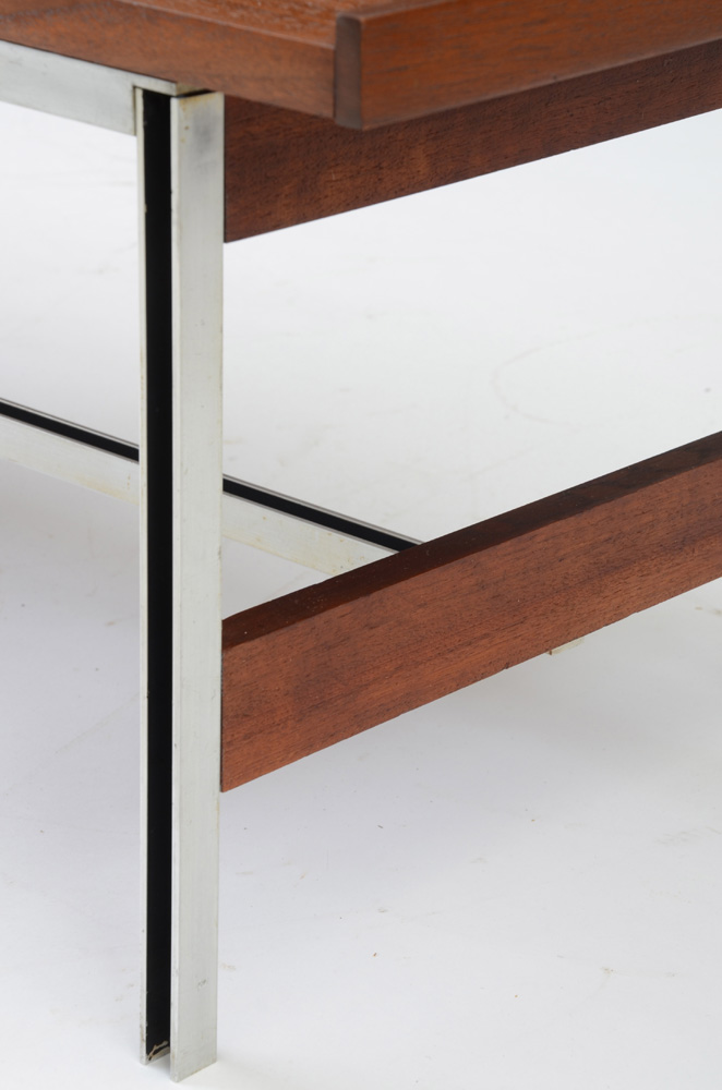 Mid-Century Walnut and Aluminum Coffee Table