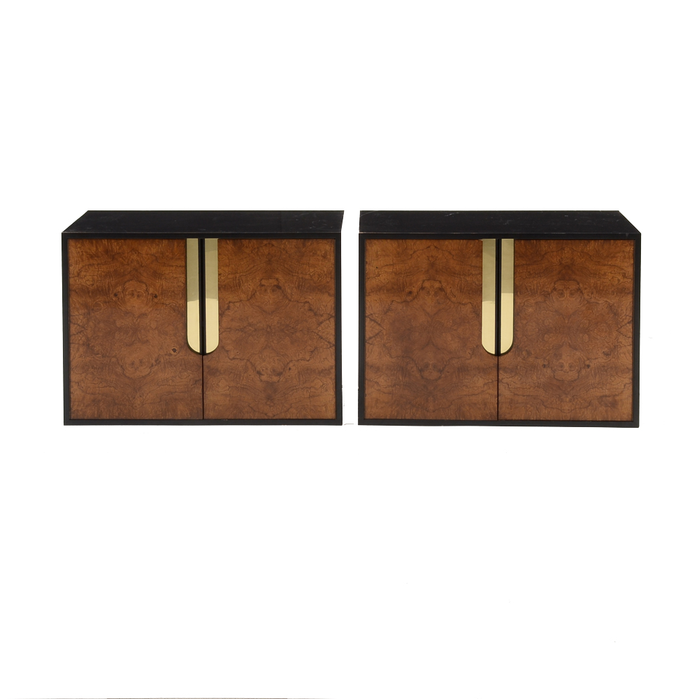 Black Lacquer and Burl Wall Cabinets