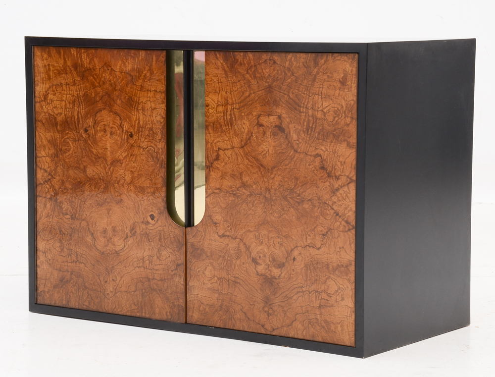 Black Lacquer and Burl Wall Cabinets