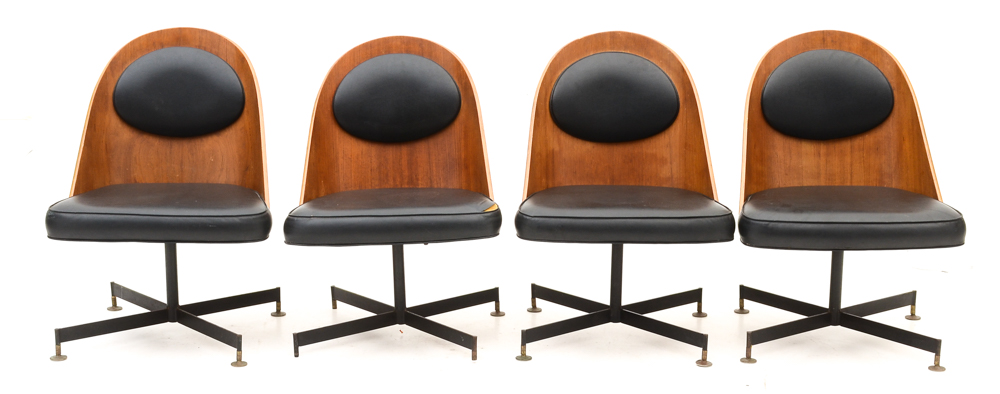 Set of Four Gondola-Form Swivel Chairs