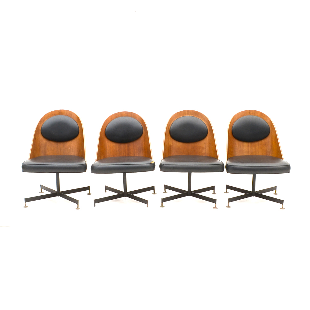 Set of Four Gondola-Form Swivel Chairs