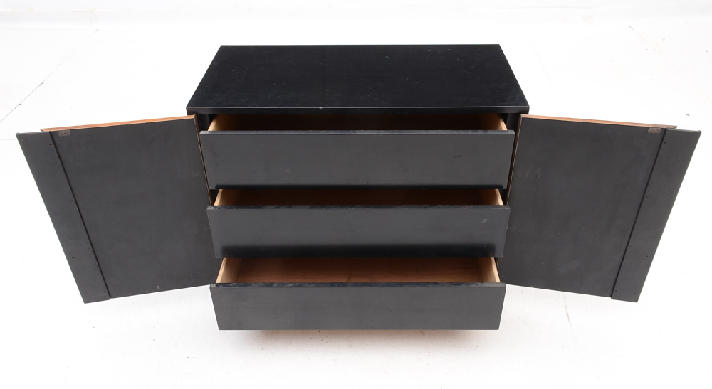 Small Black Lacquer and Burl Chest of Drawers