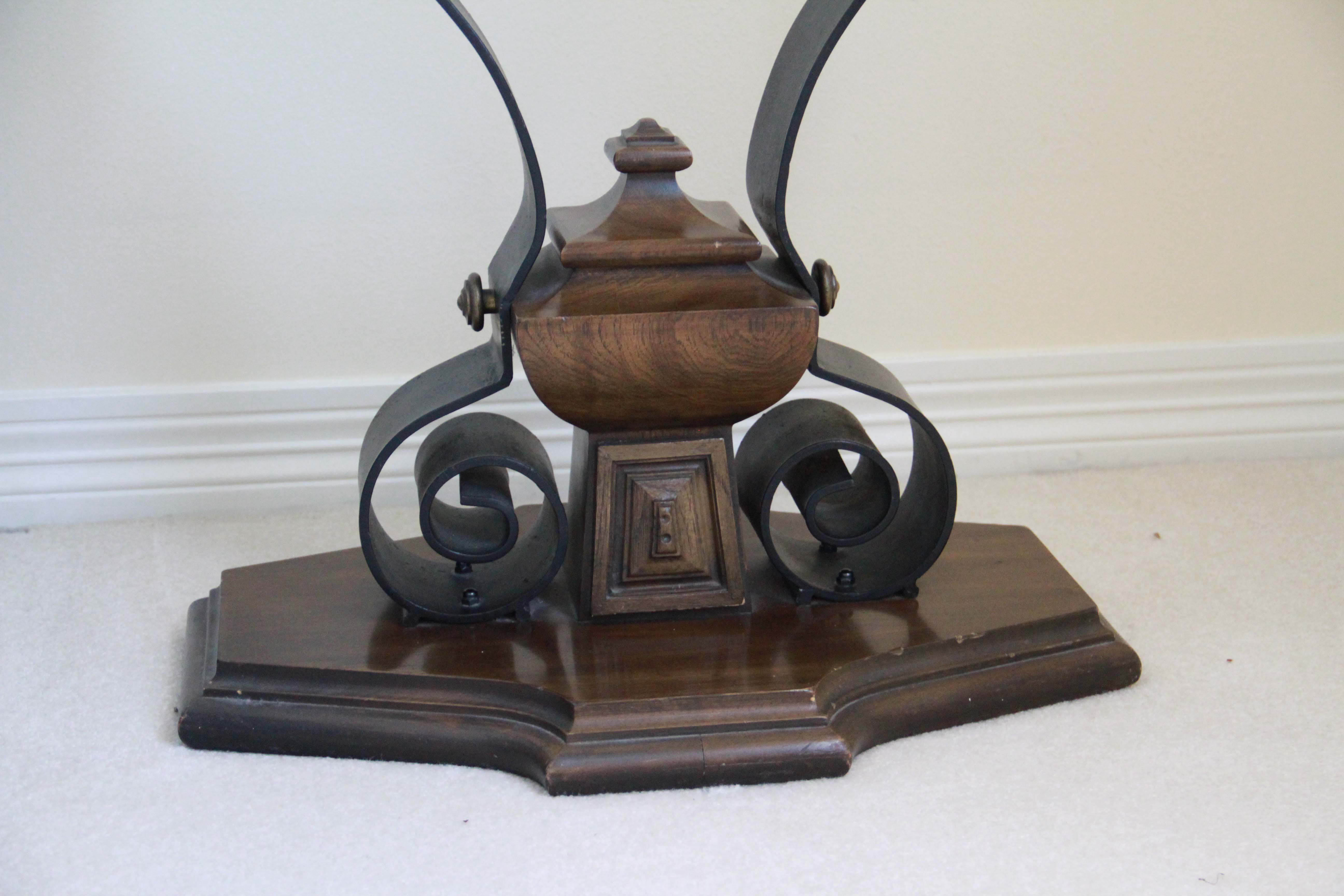 Set of Two Glass Accent Tables with Wooden Base