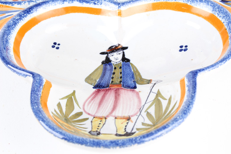 Henriot Quimper Egg Plate and Tri-Bowl Appetizer Server