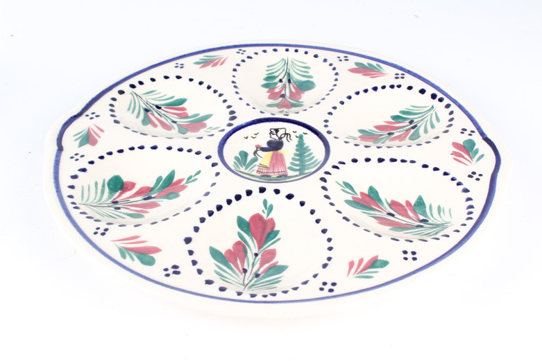 Henriot Quimper Egg Plate and Tri-Bowl Appetizer Server