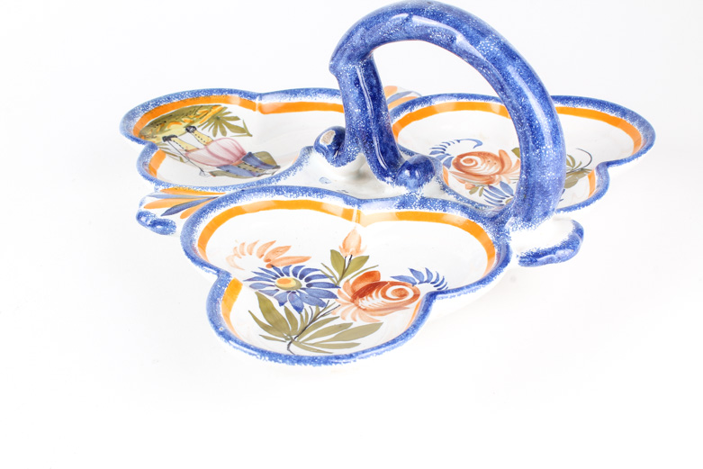Henriot Quimper Egg Plate and Tri-Bowl Appetizer Server