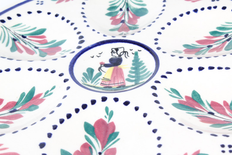 Henriot Quimper Egg Plate and Tri-Bowl Appetizer Server