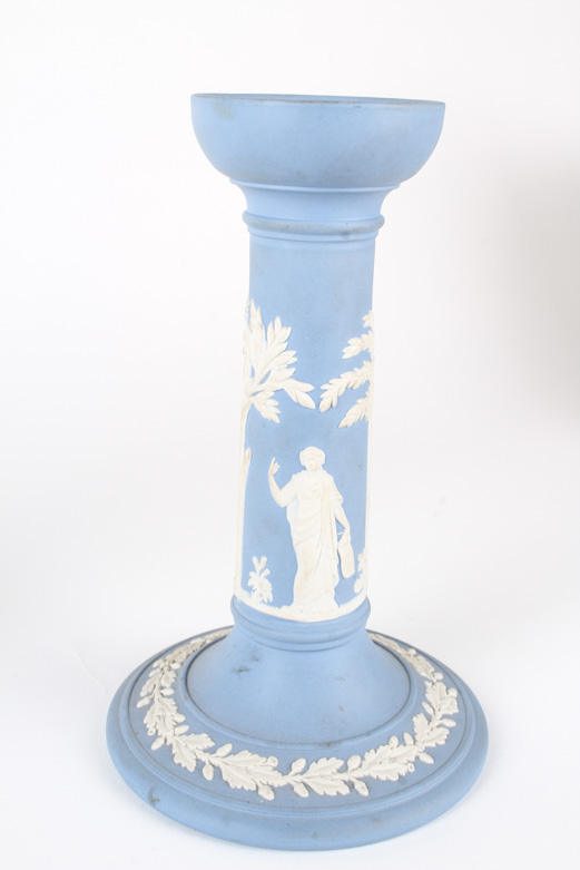 Pair of Wedgwood Blue Jasperware Candle Holders
