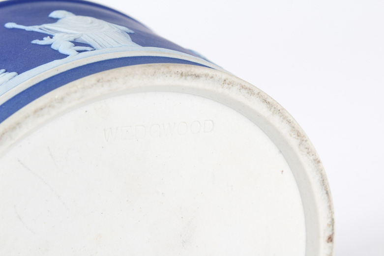 Wedgwood Cream on Blue Jasperware Pitcher and Lidded Dish