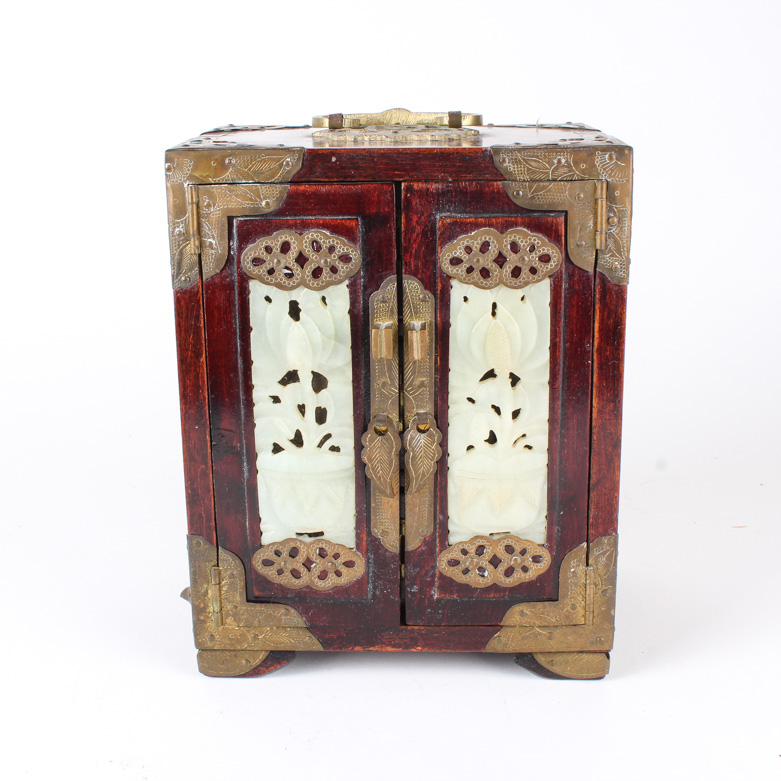 Vintage Chinese Jewelry Box with Serpentine Panels