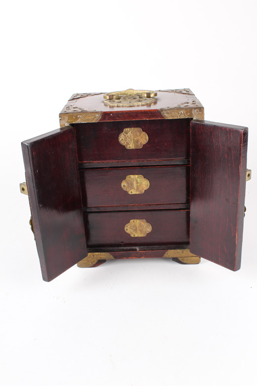 Vintage Chinese Jewelry Box with Serpentine Panels