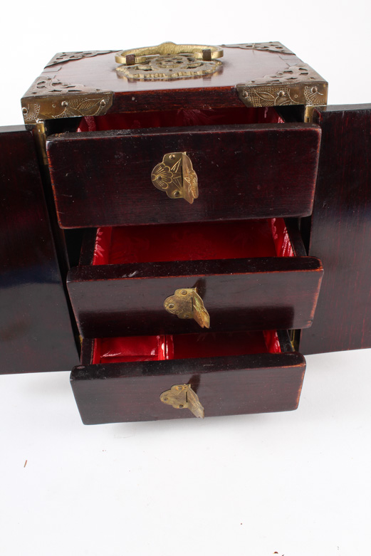 Vintage Chinese Jewelry Box with Serpentine Panels