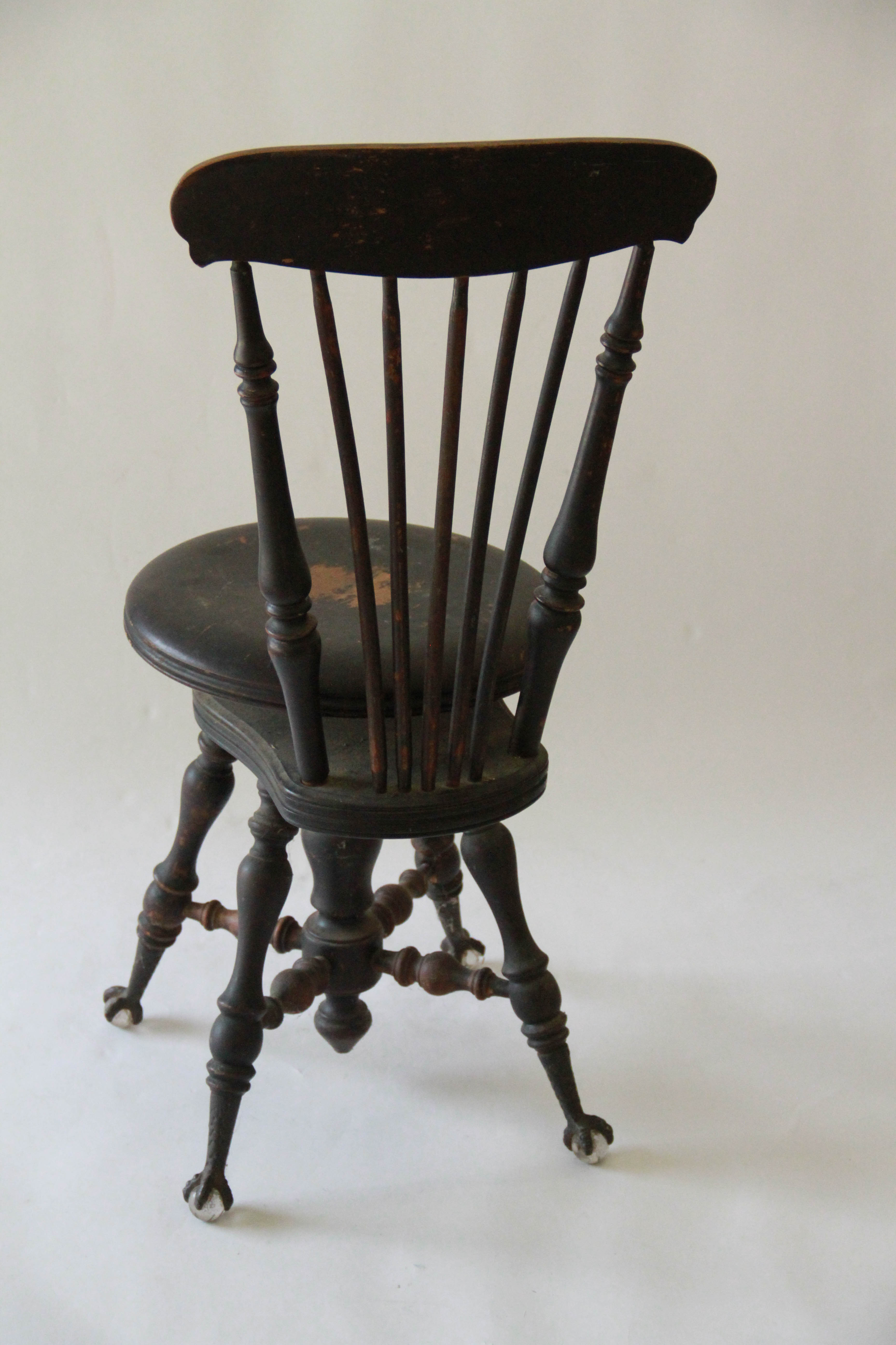 Antique Spindle Back Wooden Piano Stool