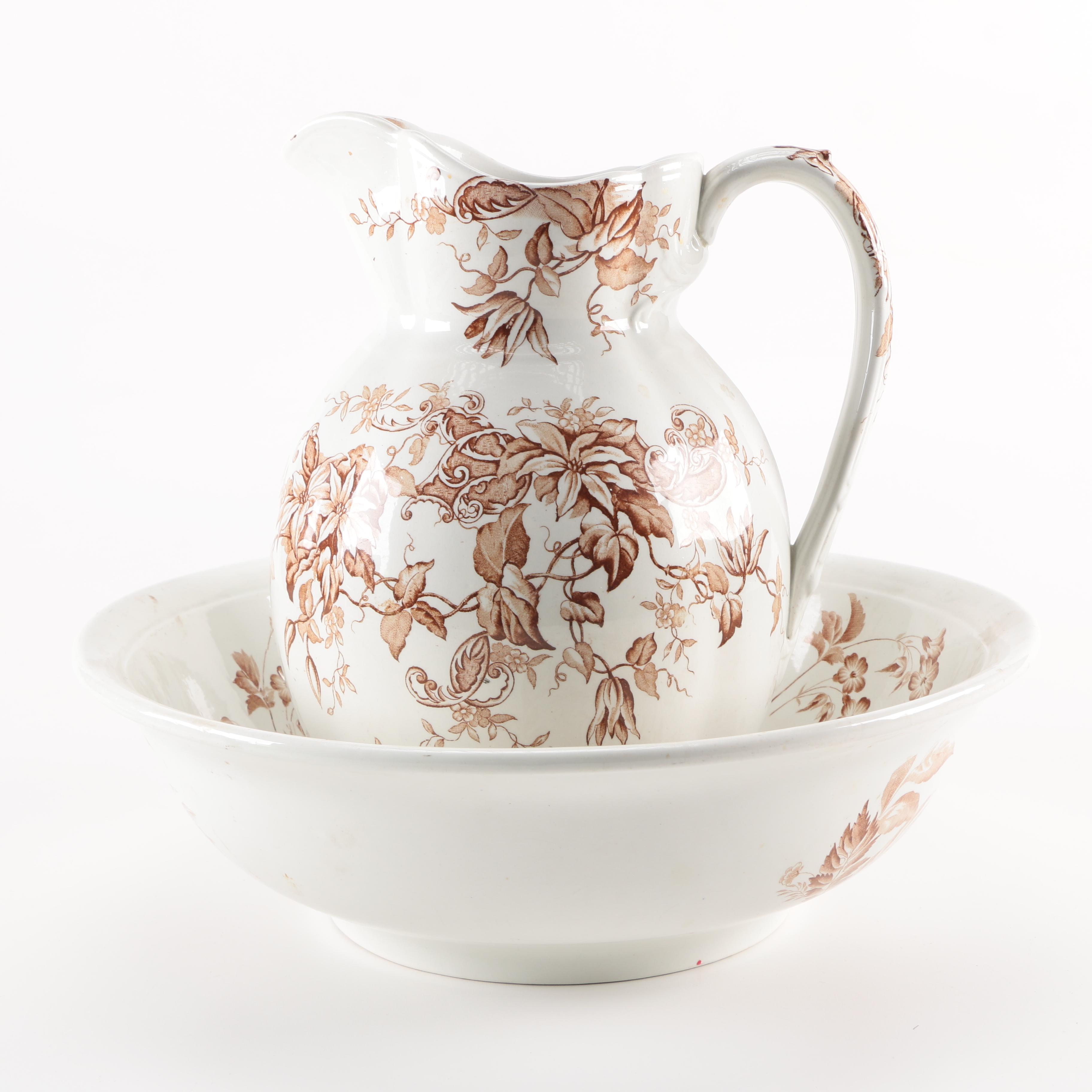 Antique Clementson Bros "Orleans" Ironstone Wash Basin and Pitcher