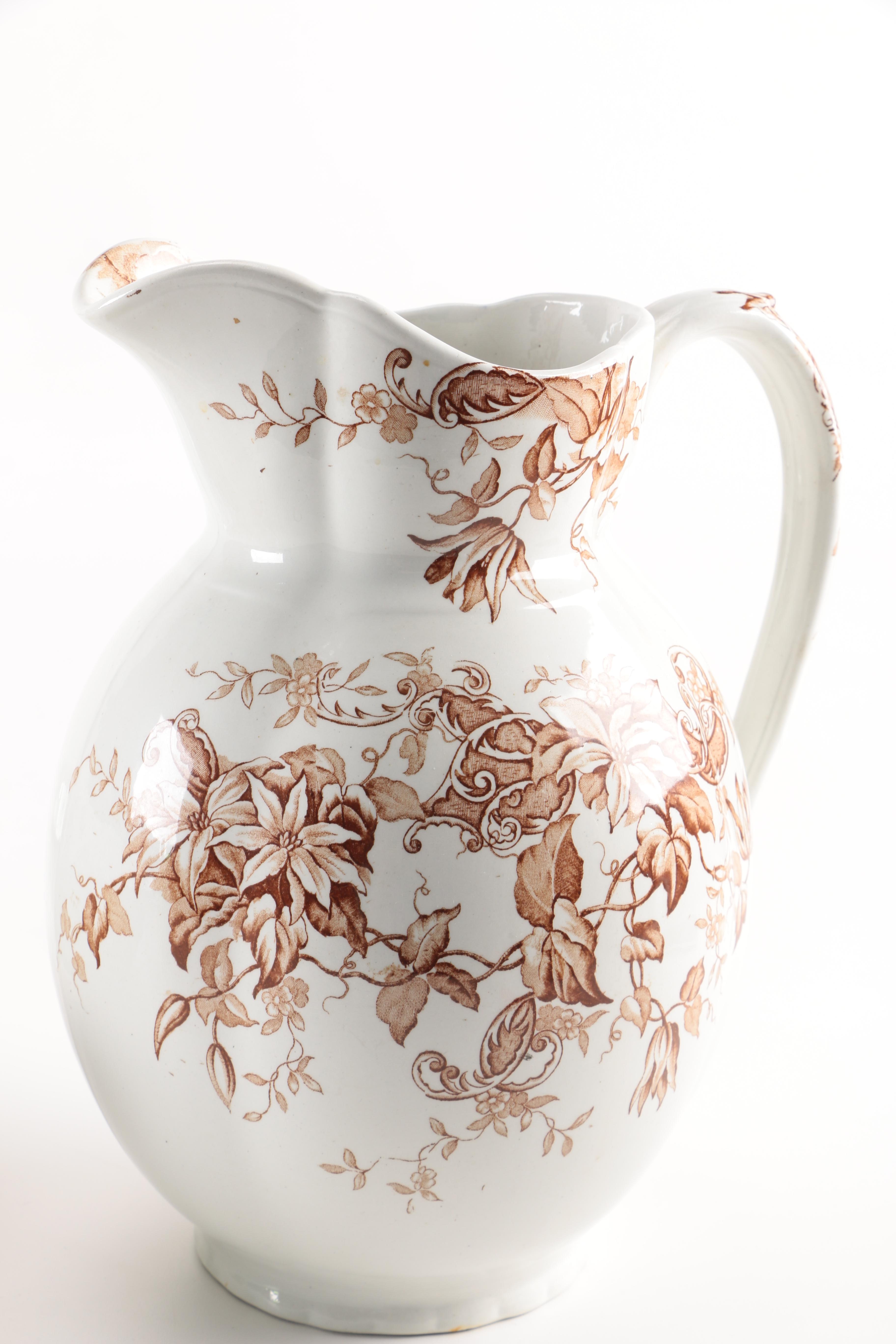 Antique Clementson Bros "Orleans" Ironstone Wash Basin and Pitcher