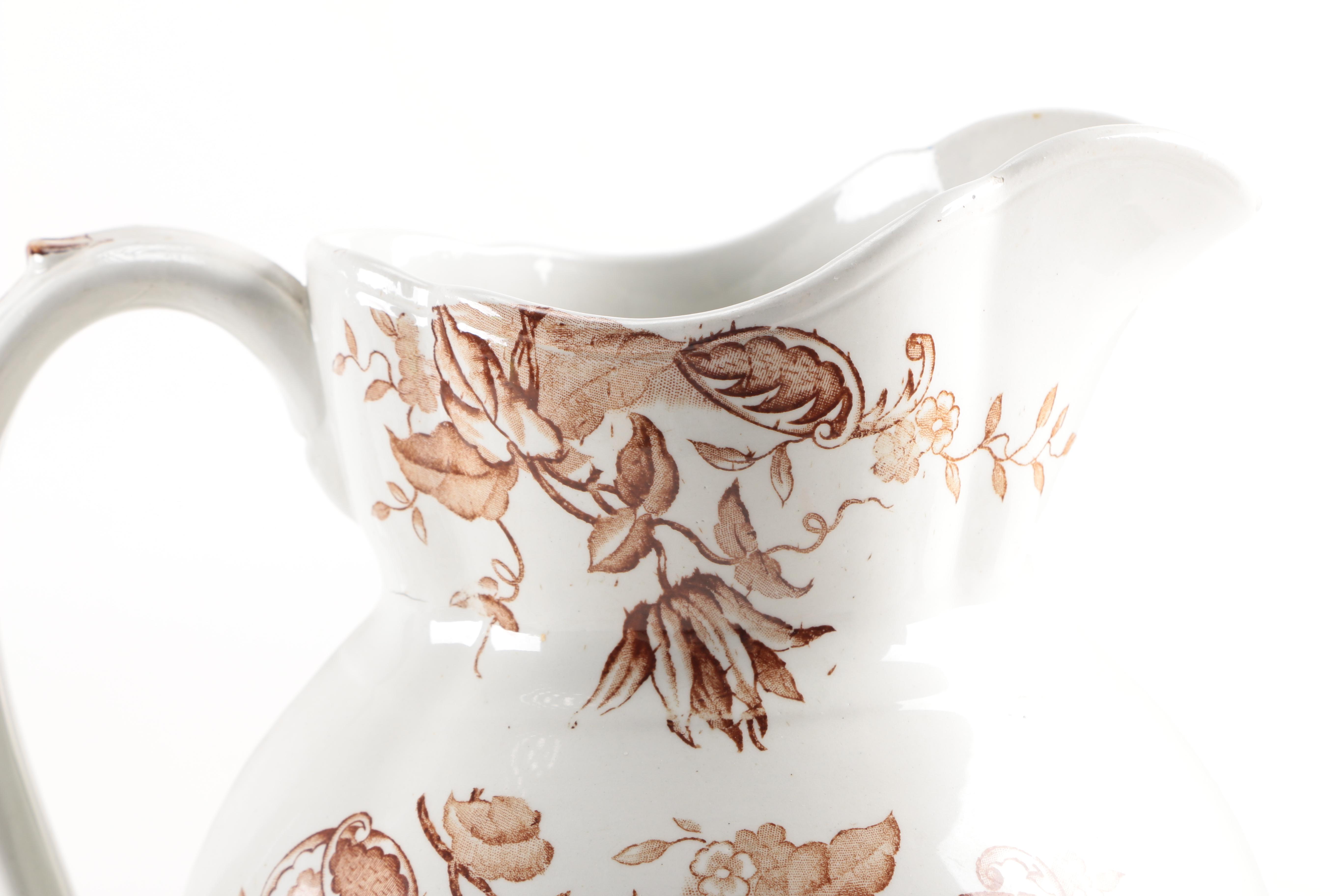 Antique Clementson Bros "Orleans" Ironstone Wash Basin and Pitcher