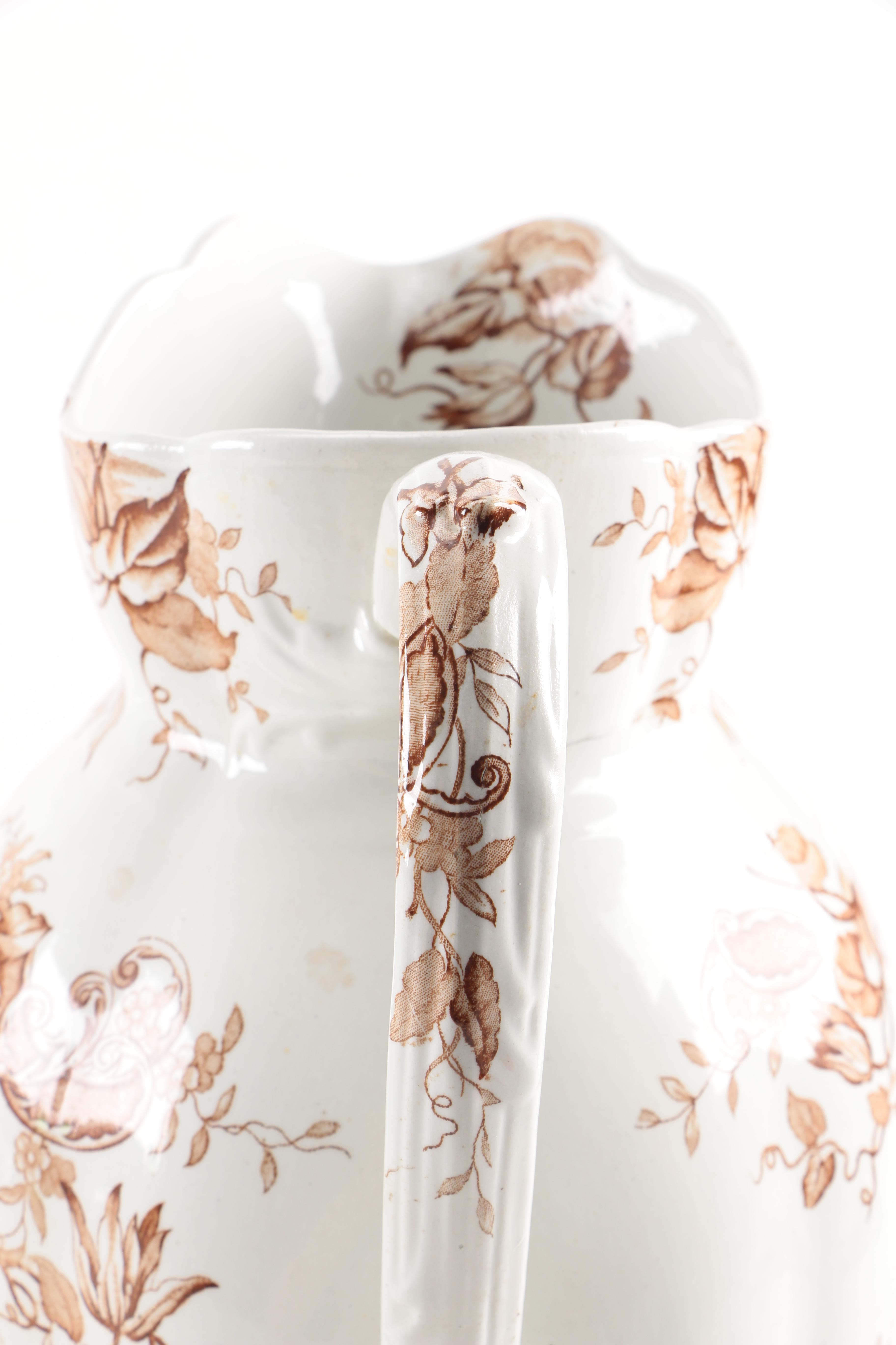 Antique Clementson Bros "Orleans" Ironstone Wash Basin and Pitcher