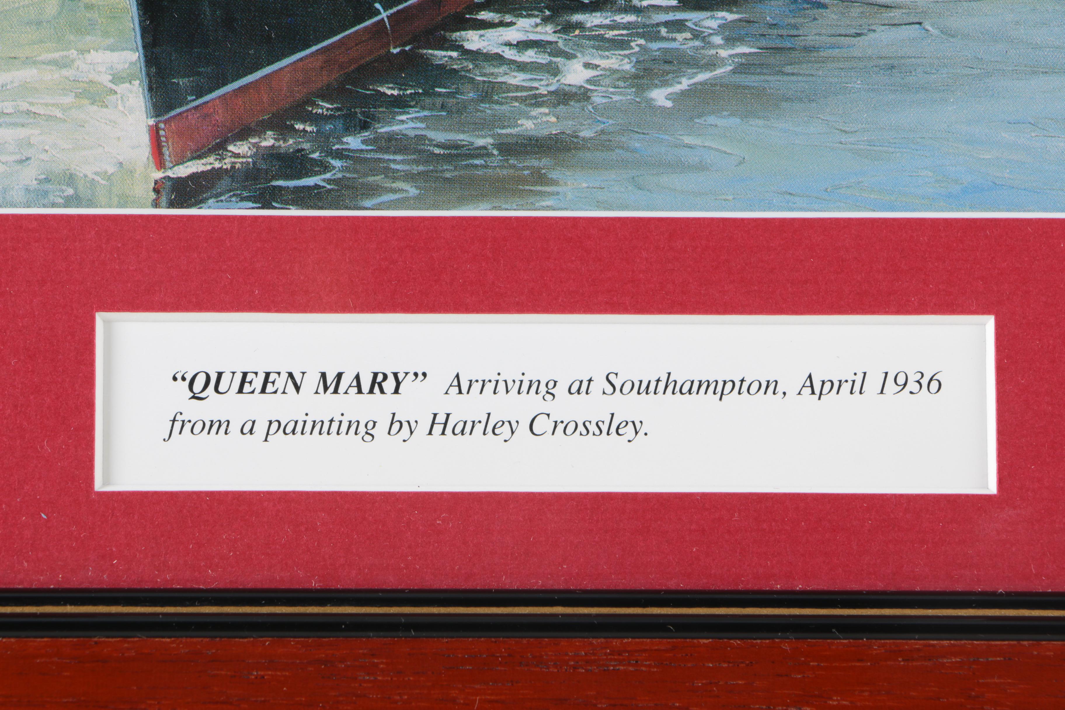After Harley Crossley Offset Lithographs "Queen Mary", "Titanic Departure", and "Queen Elizabeth 2 Refitting at Blohm & Voss, Hamburg"