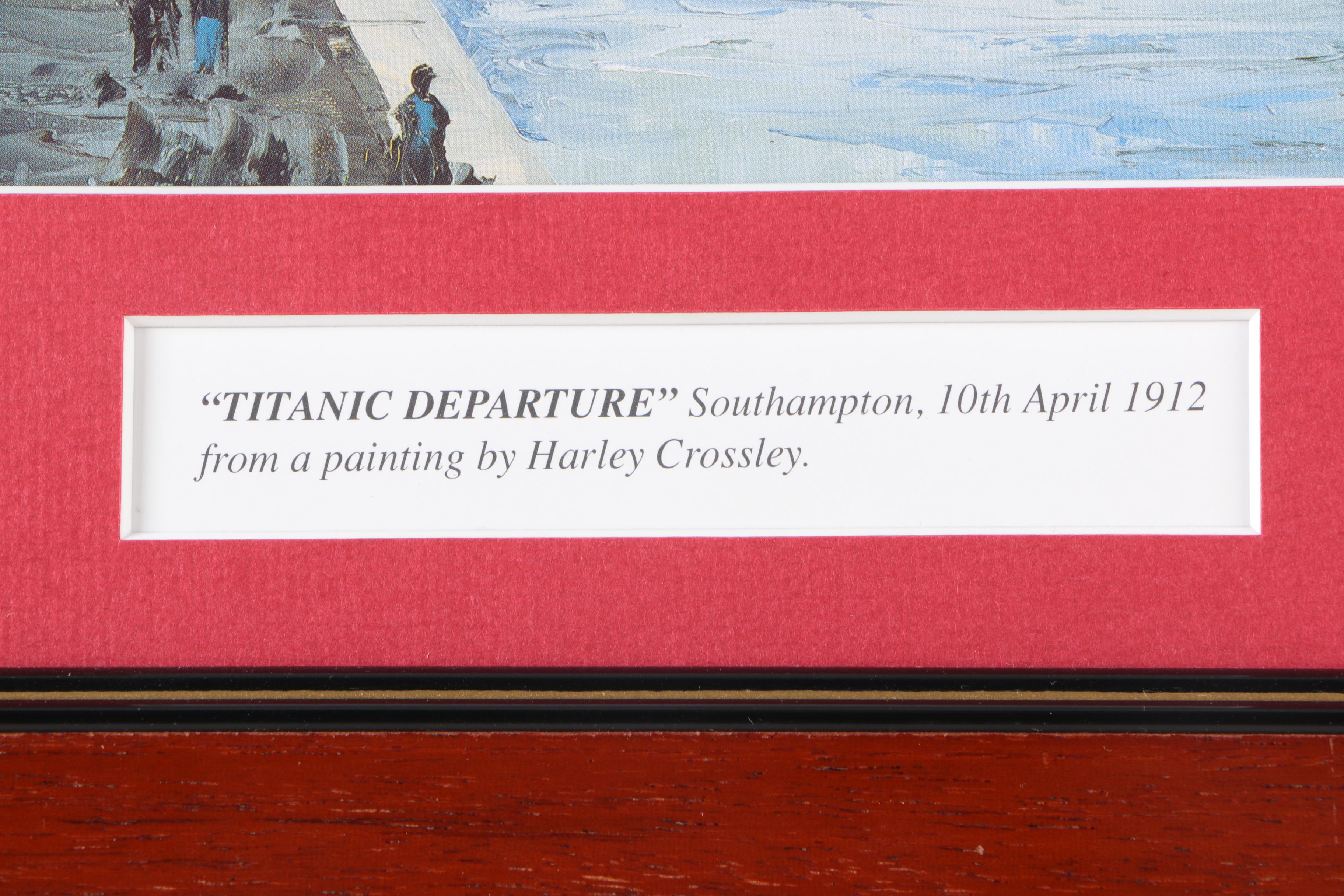 After Harley Crossley Offset Lithographs "Queen Mary", "Titanic Departure", and "Queen Elizabeth 2 Refitting at Blohm & Voss, Hamburg"