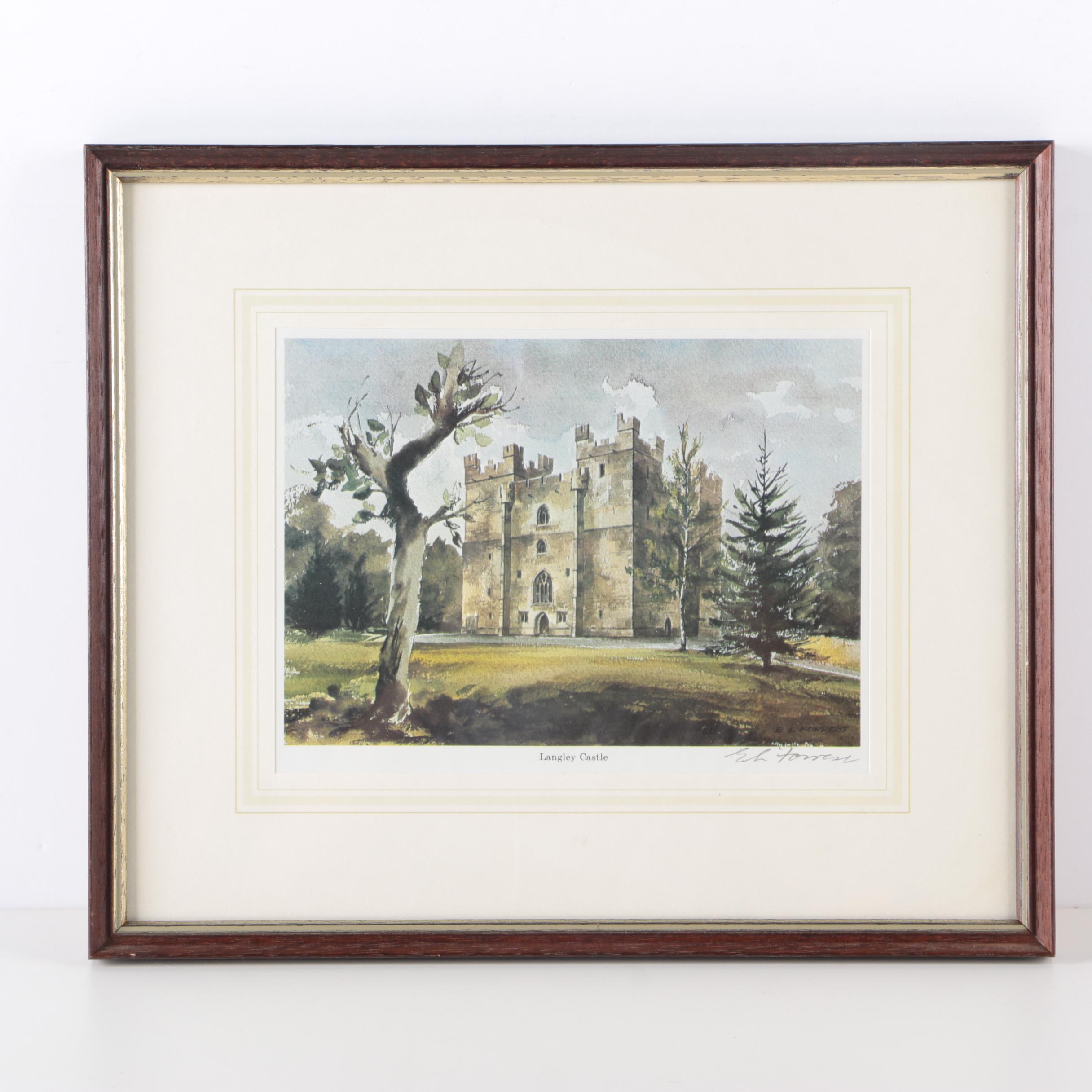 After E. L. Forrest Offset Lithograph "Langley Castle"