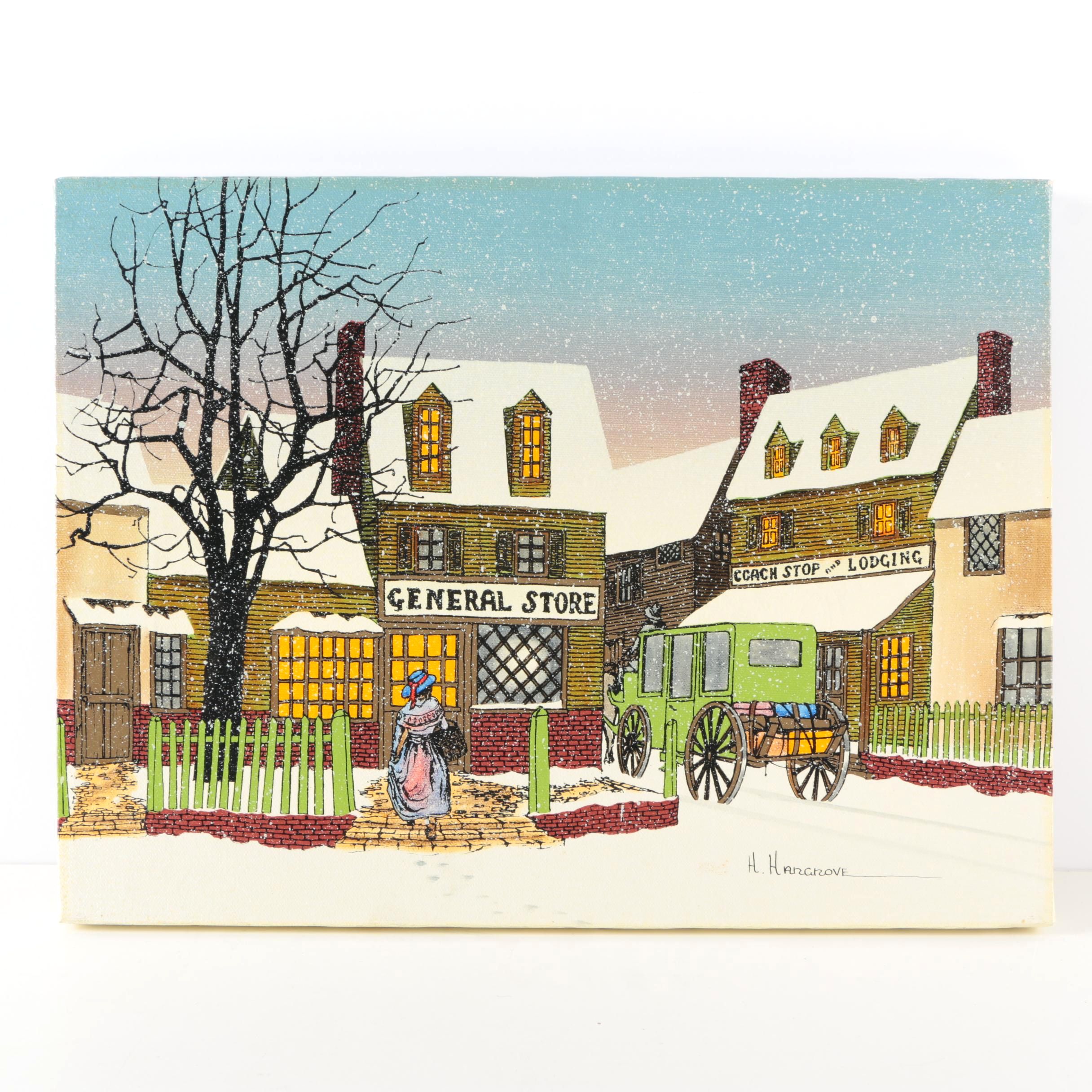 After H. Hargrove Serigraph on Canvas "General Store"