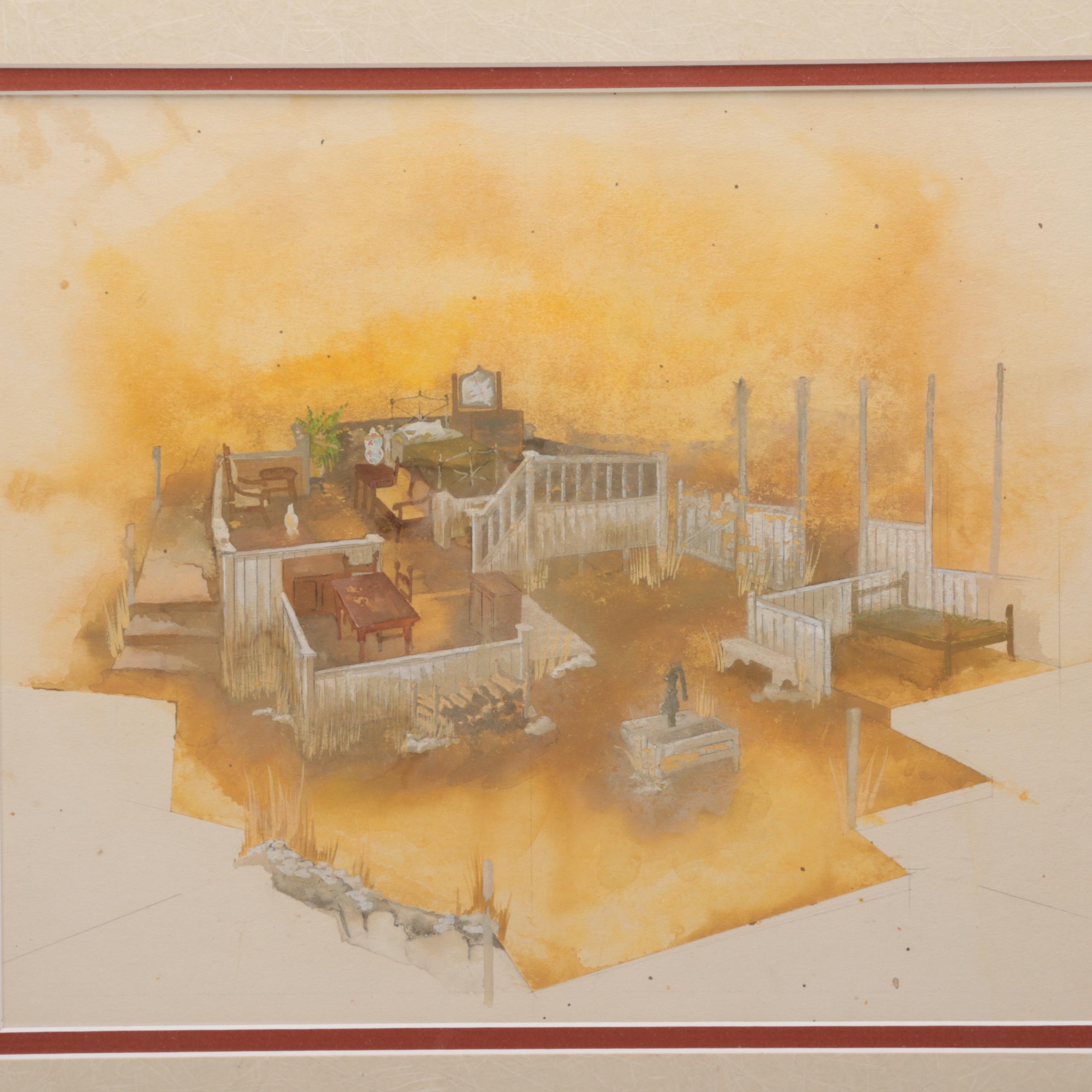 Watercolor and Gouache on Paper of Open House