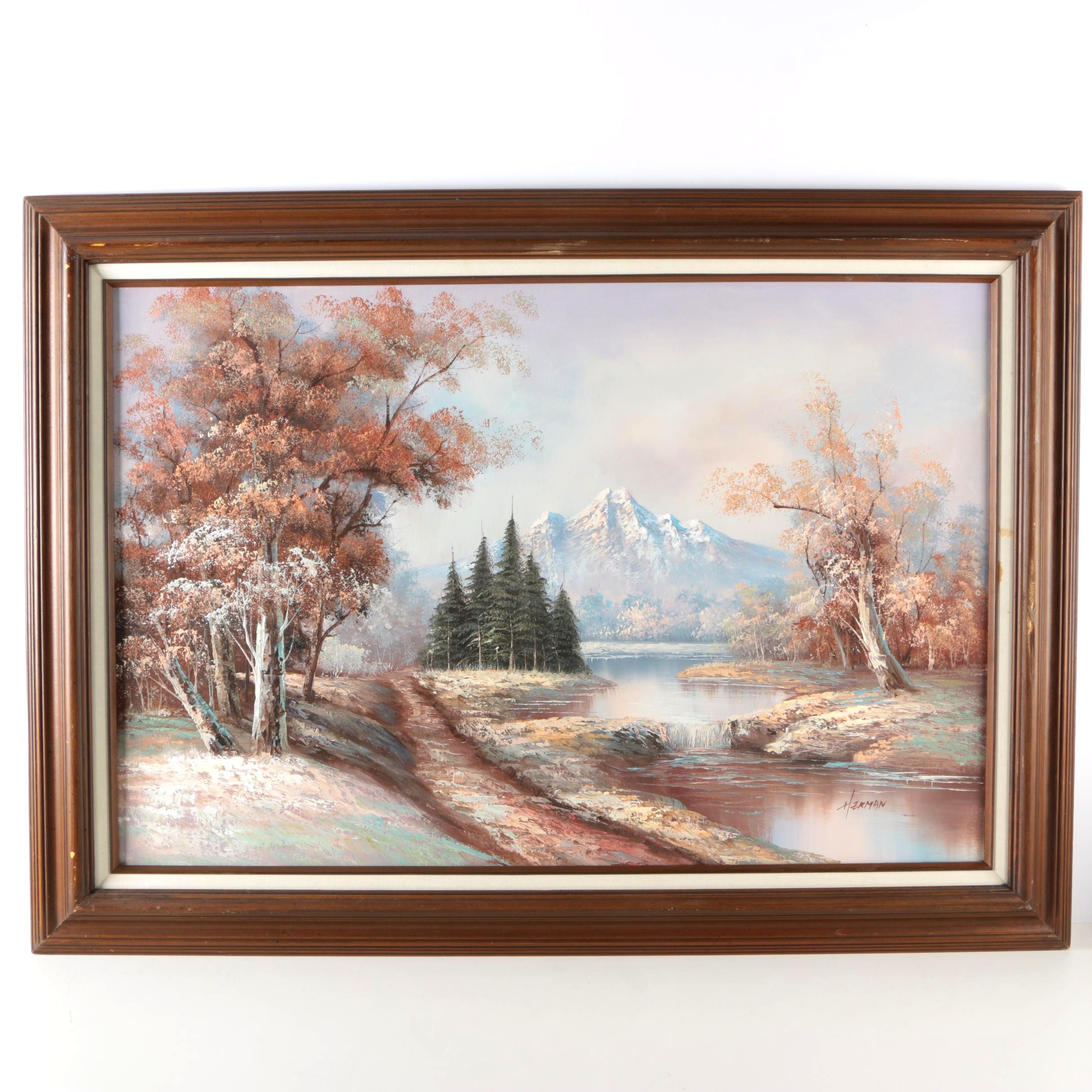 Original Signed and Framed Mountain Landscape Painting