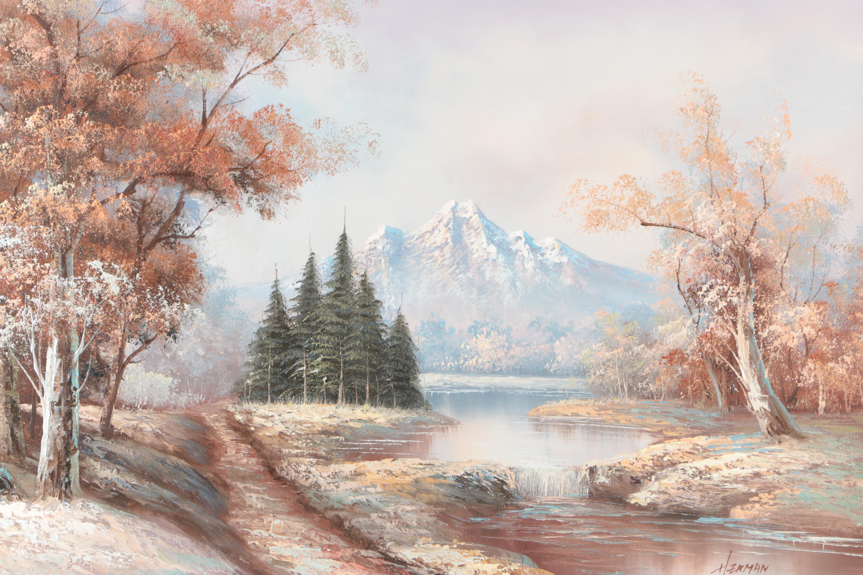 Original Signed and Framed Mountain Landscape Painting