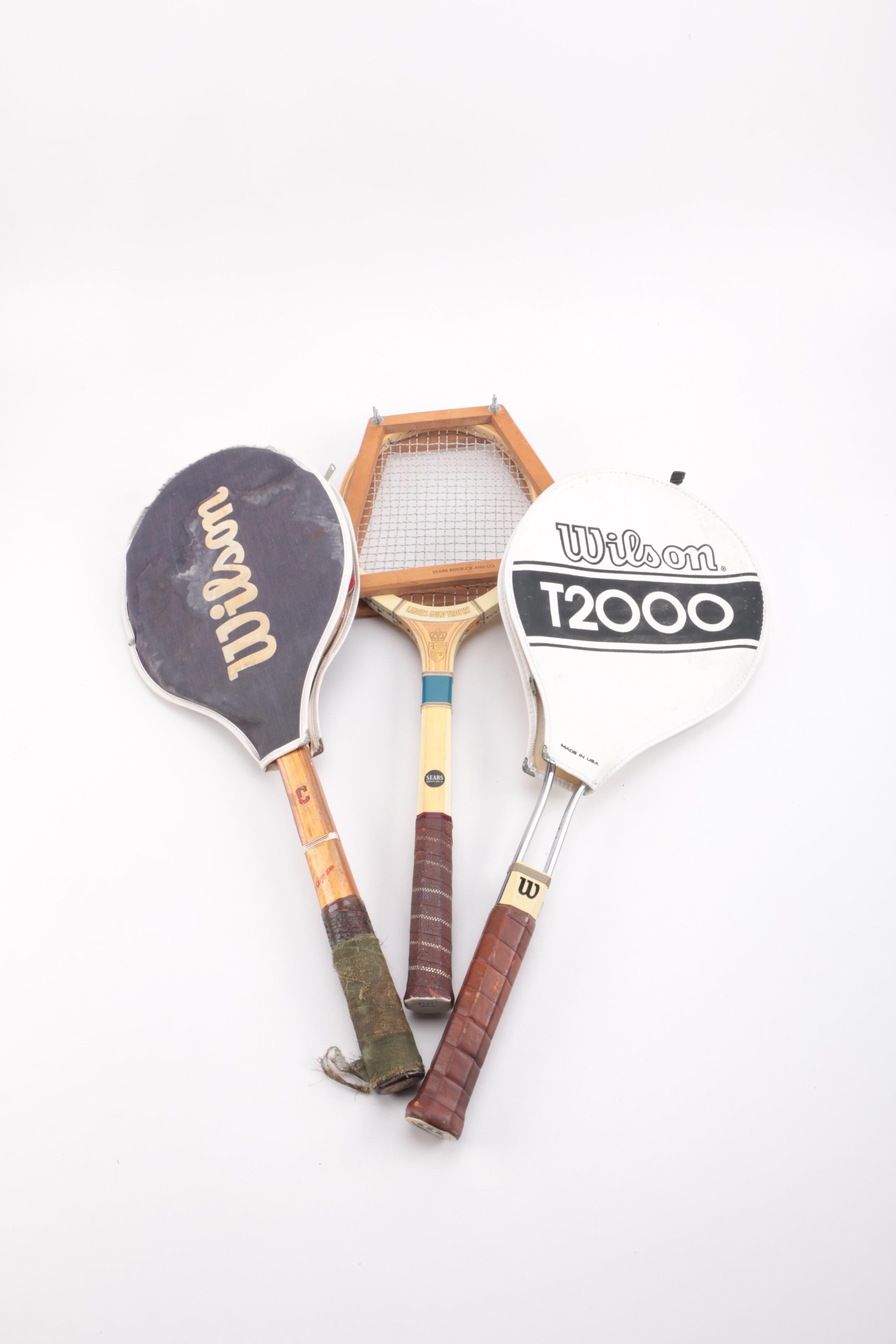 Vintage Tennis Rackets Including Wilson T2000