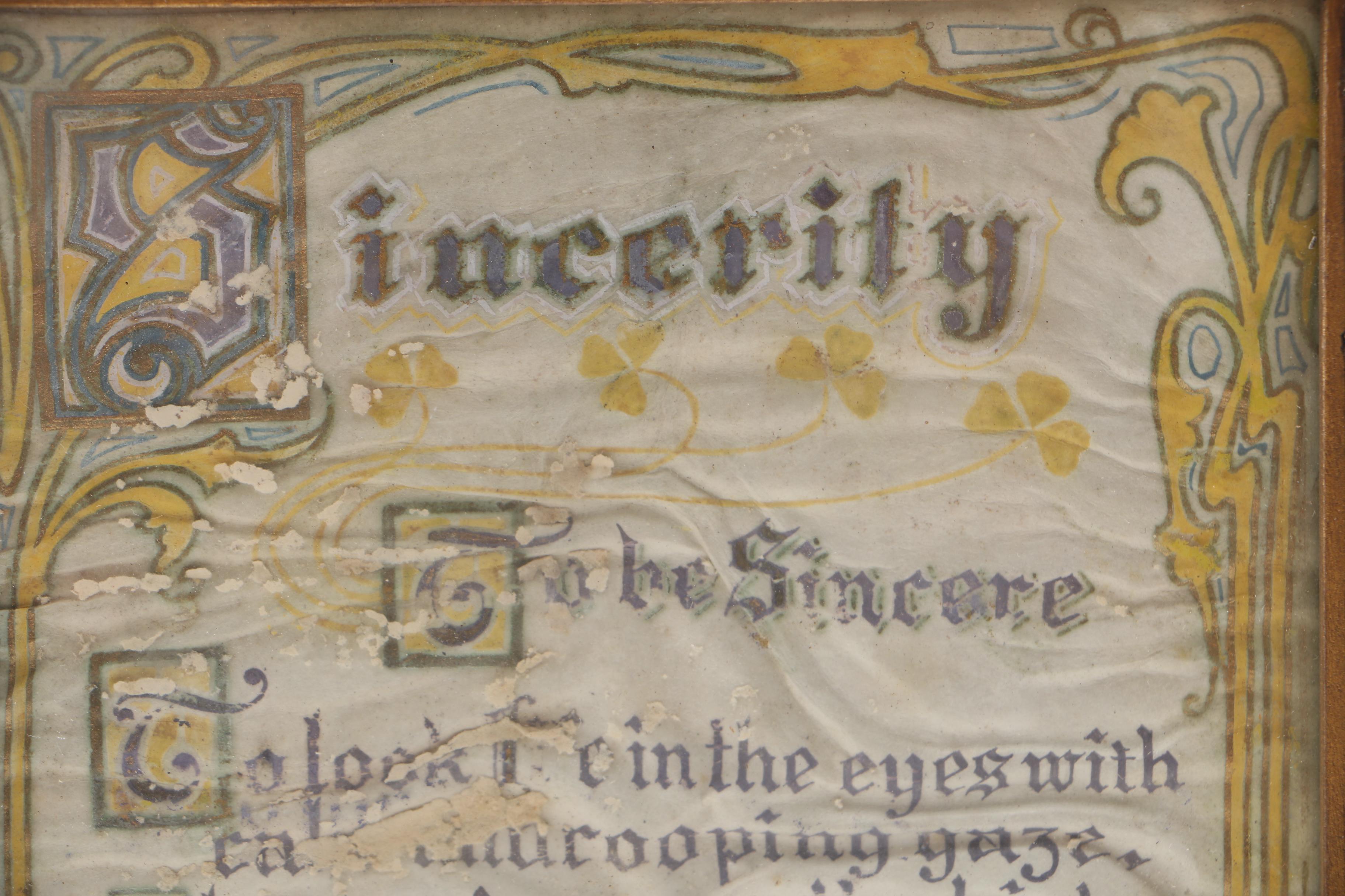 Gouache and Ink Hand Lettered Poem on Paper "Sincerity"