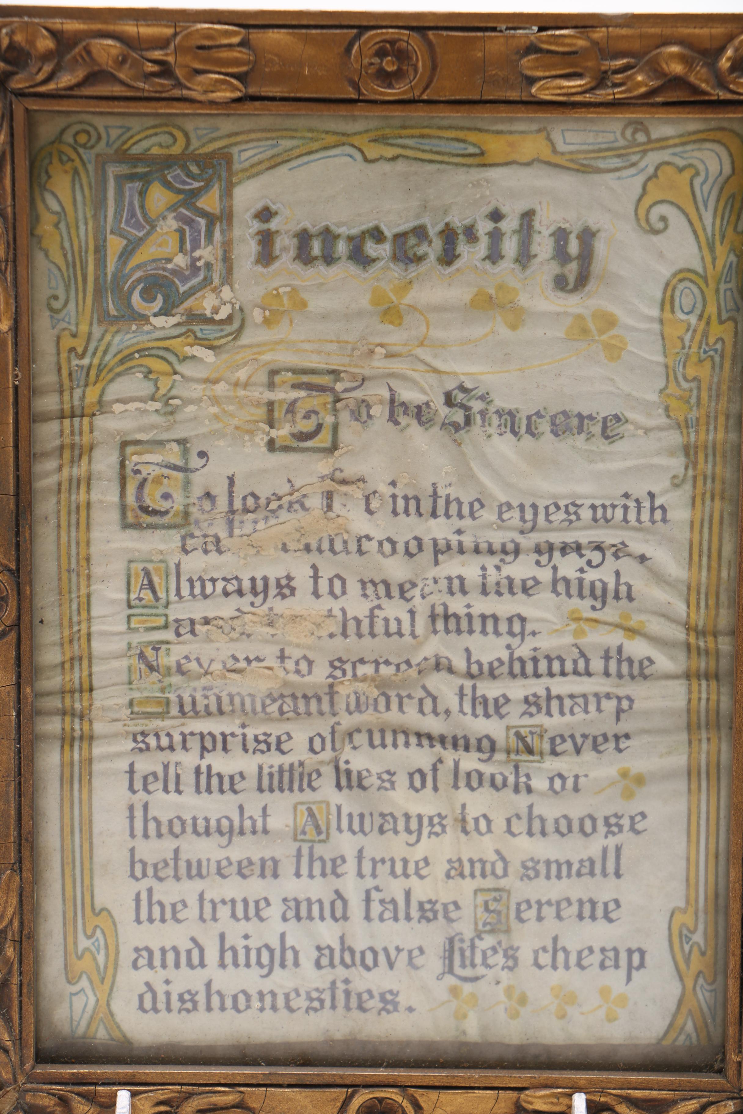 Gouache and Ink Hand Lettered Poem on Paper "Sincerity"