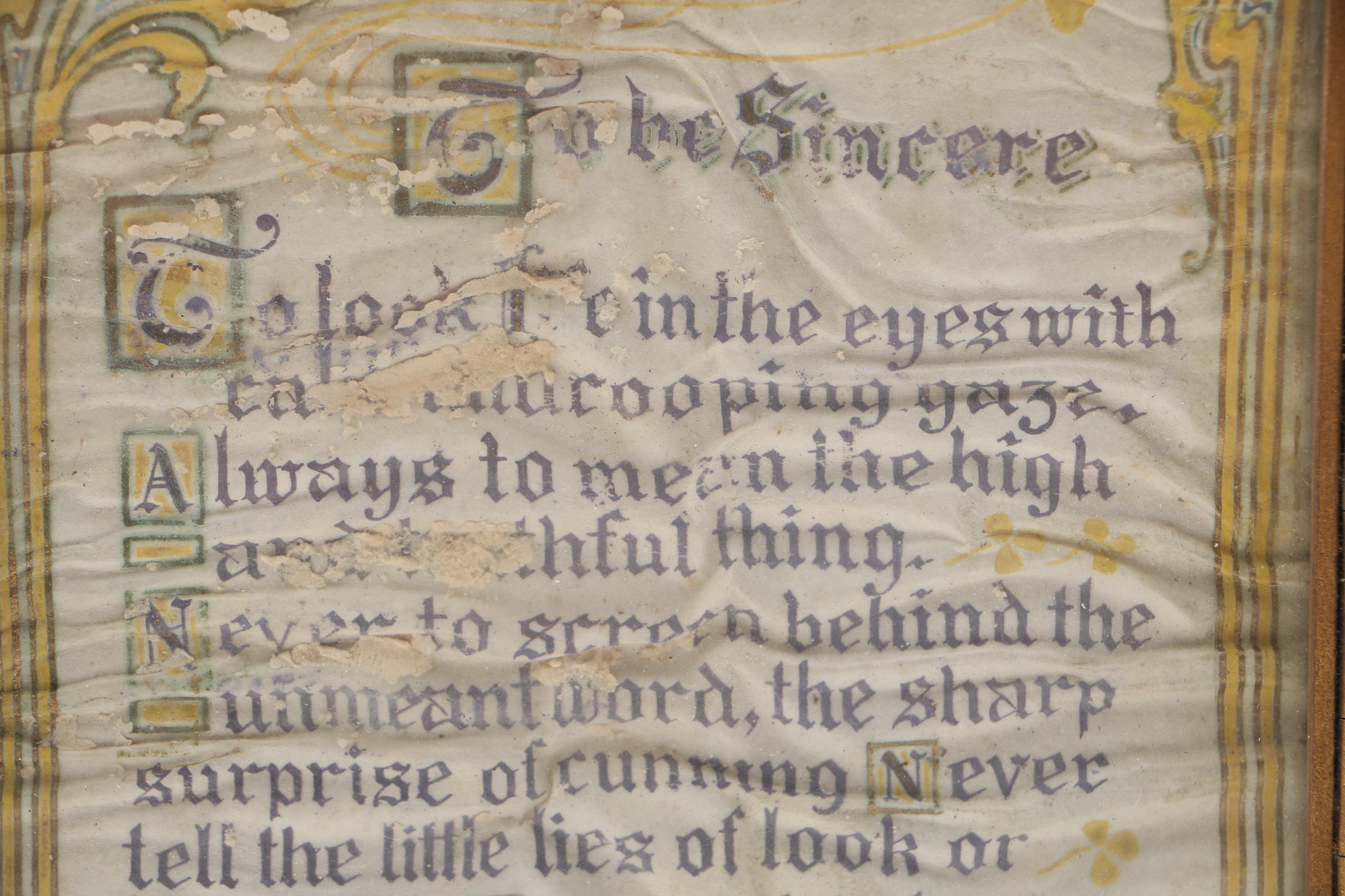 Gouache and Ink Hand Lettered Poem on Paper "Sincerity"