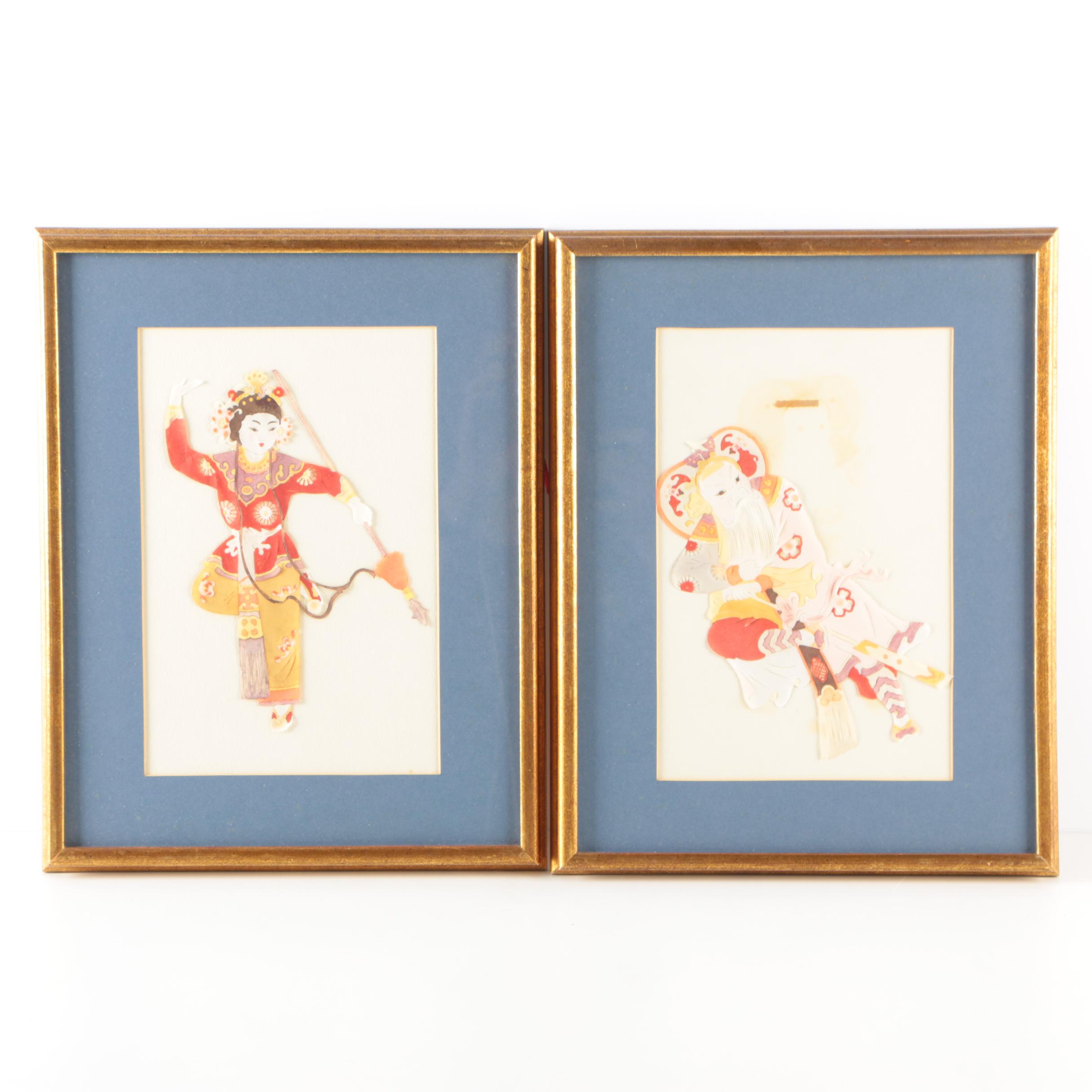 Taiwanese Watercolor Paper Cutouts of Robed Figures