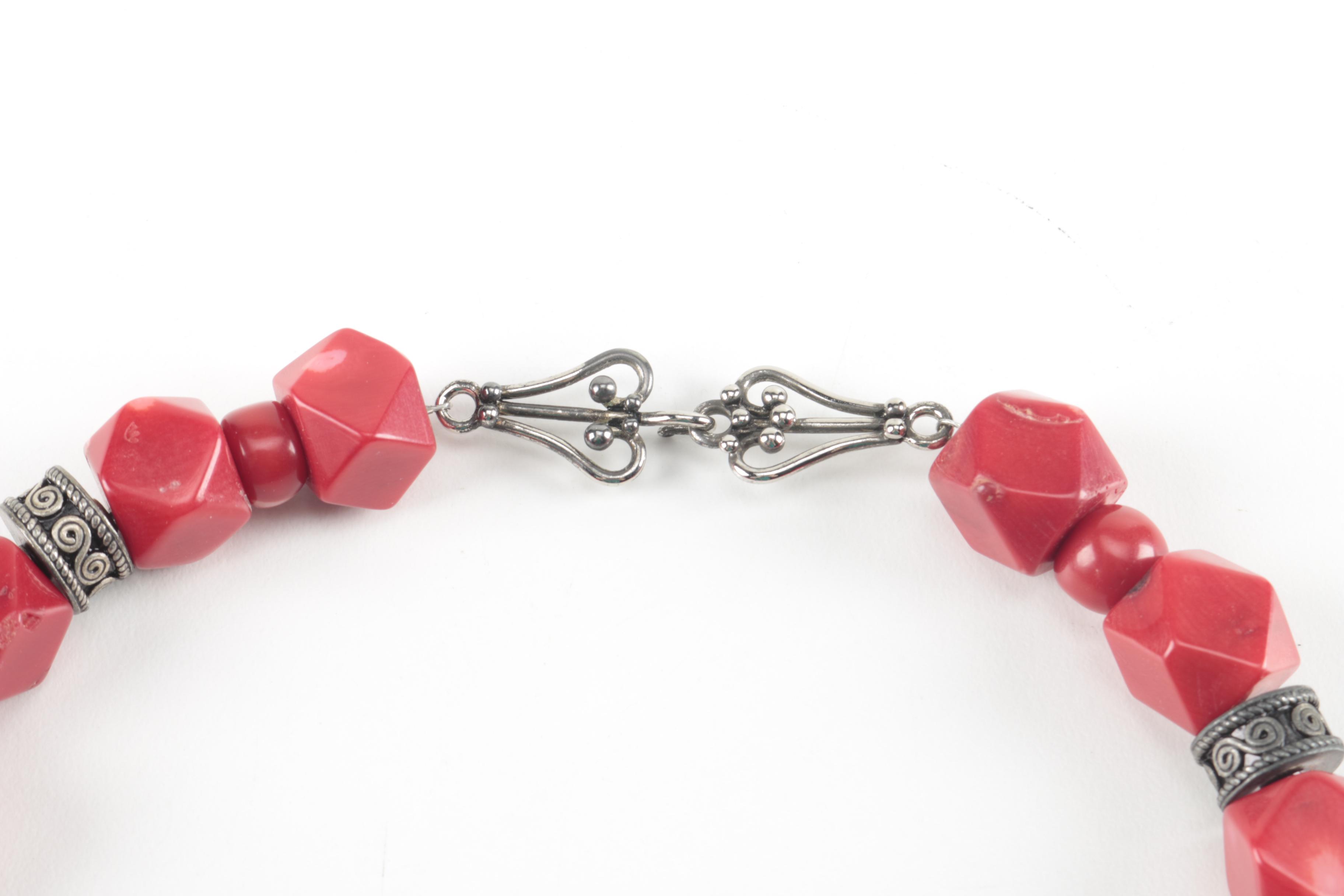 Costume Shell and Coral Necklaces With Rings