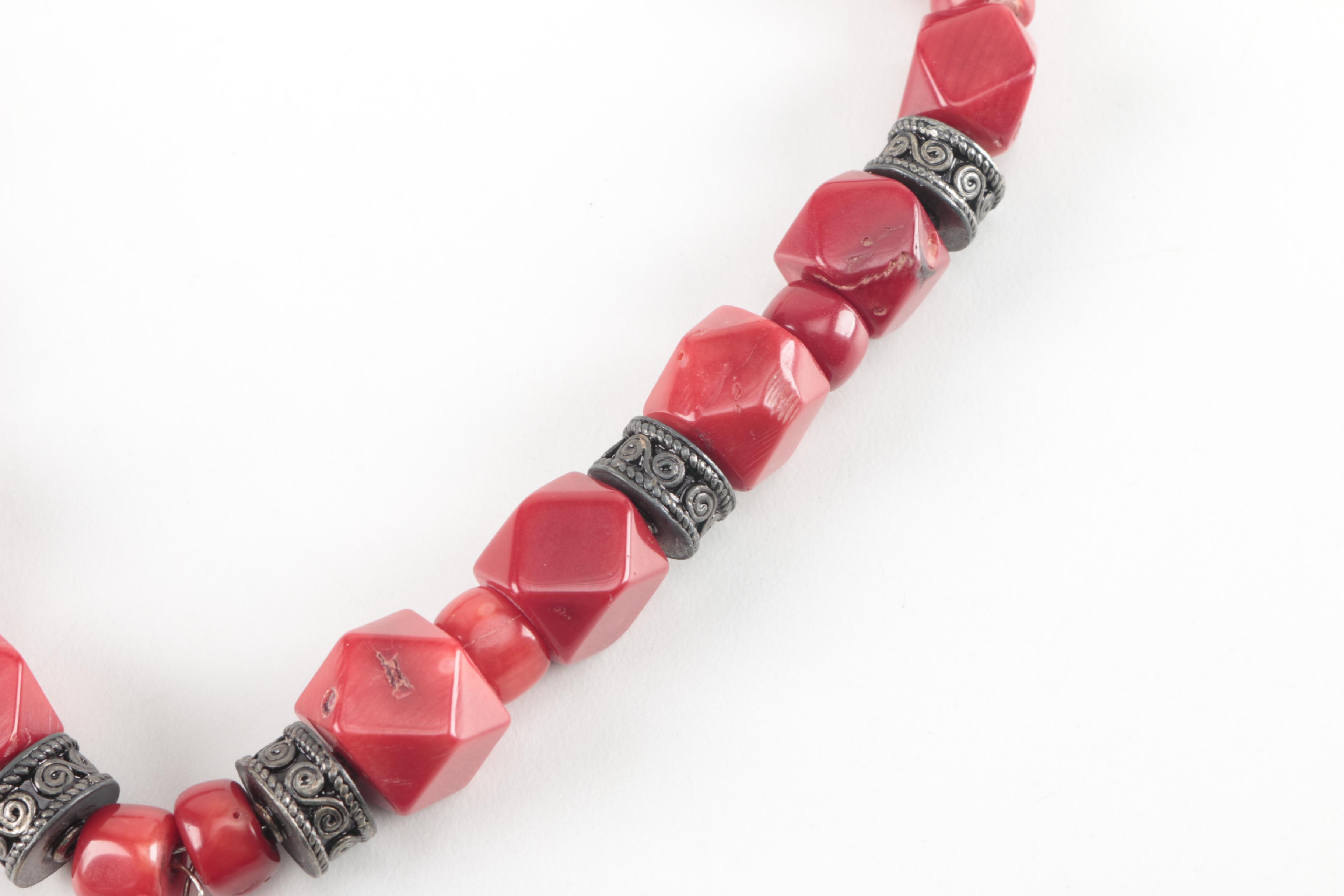 Costume Shell and Coral Necklaces With Rings