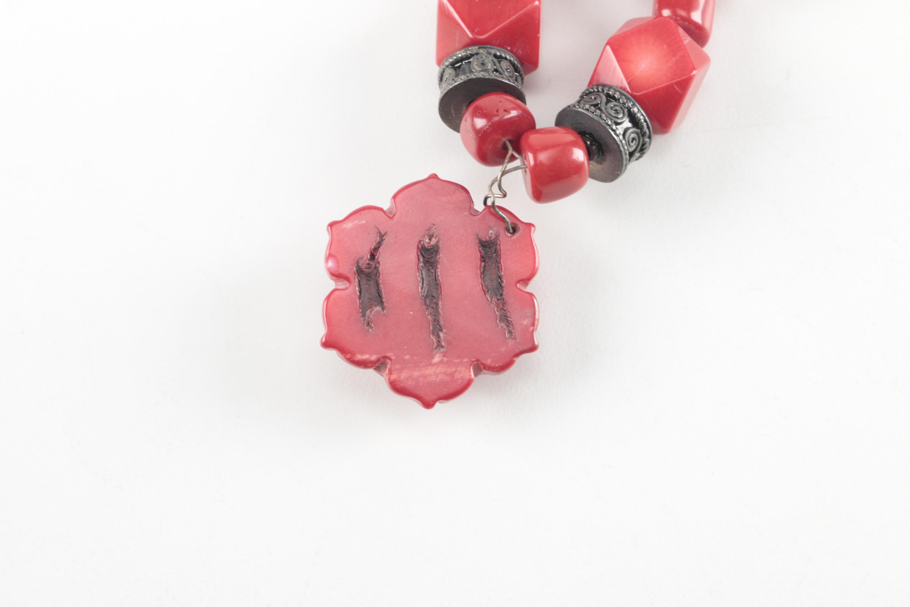 Costume Shell and Coral Necklaces With Rings