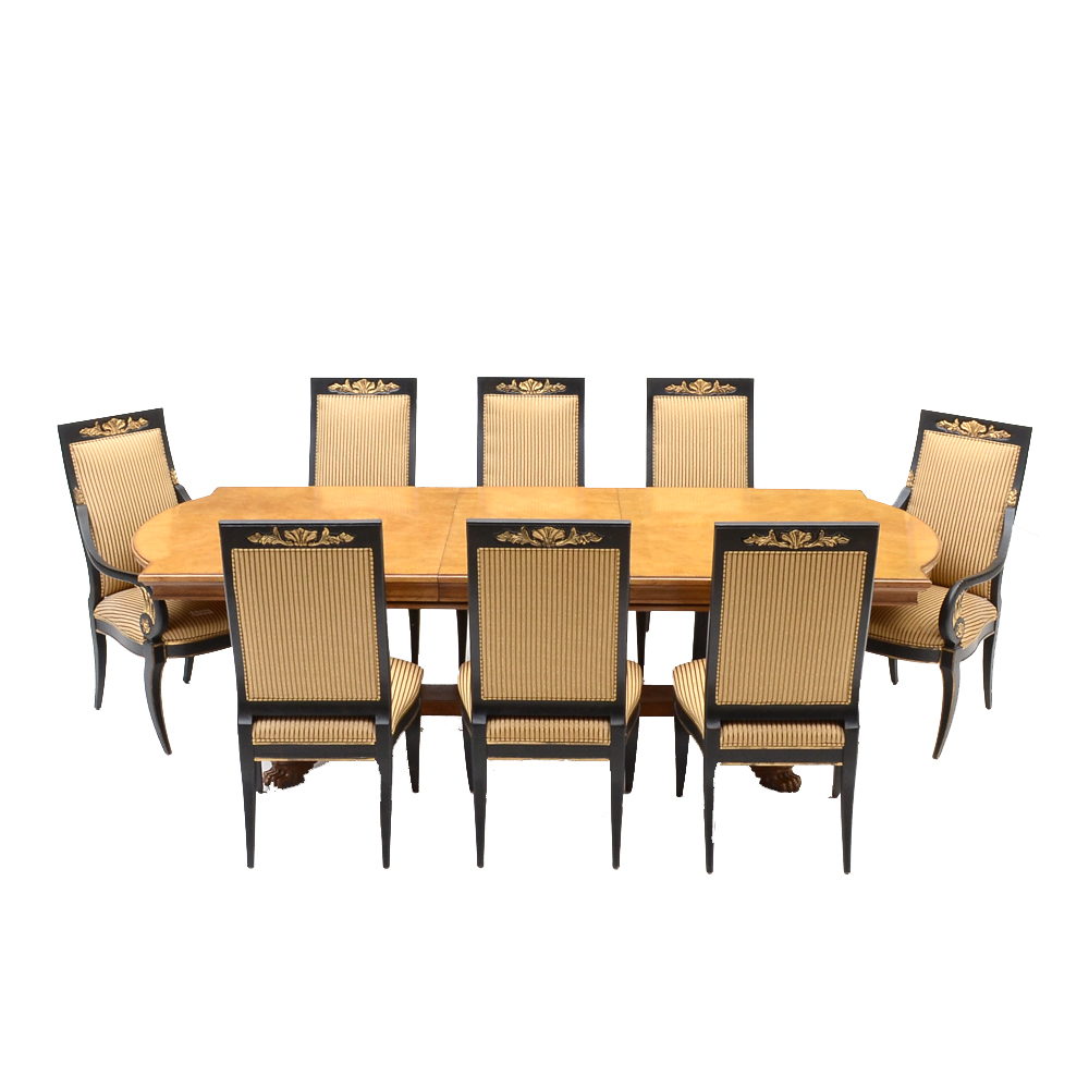 Set of Eight Century Furniture Thronos Chairs and Empire Table