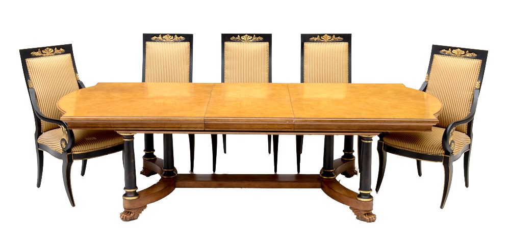 Set of Eight Century Furniture Thronos Chairs and Empire Table