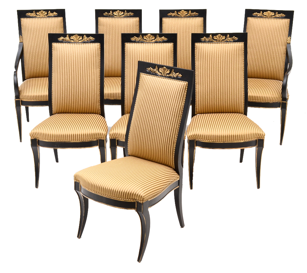 Set of Eight Century Furniture Thronos Chairs and Empire Table